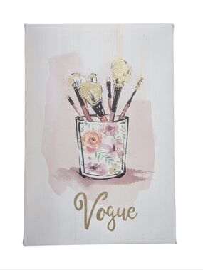 Vogue Gold Accent Makeup Brush Wall Art - Pink Floral